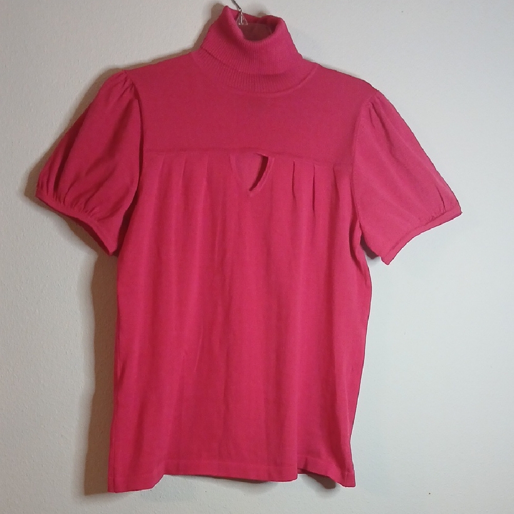 Ashley Stewart Pink Puff Sleeve High Low Top